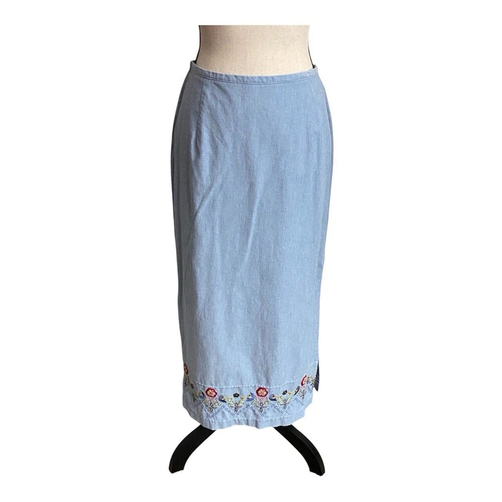 Alfred Dunner Blue Midi/Maxi Pencil Skirt Sz 10 Side Pleat Boho Festival Hippie